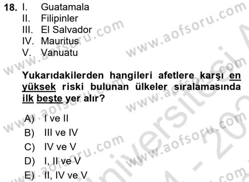 Afet Psikolojisi ve Sosyolojisi Dersi 2024 - 2025 Yılı (Final) Dönem Sonu Sınav Soruları 18. Soru