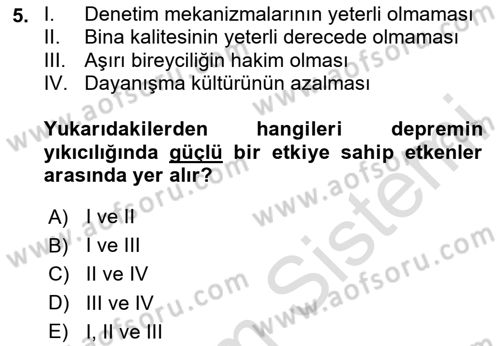 Afet Psikolojisi ve Sosyolojisi Dersi 2024 - 2025 Yılı (Final) Dönem Sonu Sınav Soruları 5. Soru