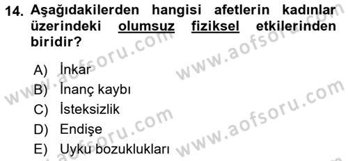 Afet Psikolojisi ve Sosyolojisi Dersi 2024 - 2025 Yılı Yaz Okulu Sınav Soruları 14. Soru