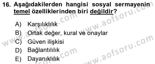Afet Psikolojisi ve Sosyolojisi Dersi 2024 - 2025 Yılı Yaz Okulu Sınav Soruları 16. Soru