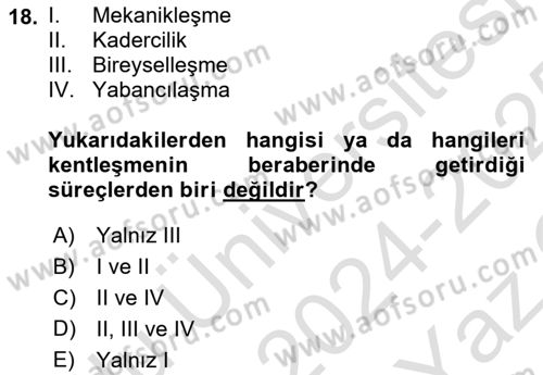 Afet Psikolojisi ve Sosyolojisi Dersi 2024 - 2025 Yılı Yaz Okulu Sınav Soruları 18. Soru