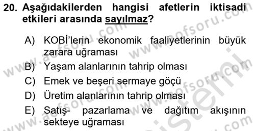 Afet Psikolojisi ve Sosyolojisi Dersi 2024 - 2025 Yılı Yaz Okulu Sınav Soruları 20. Soru
