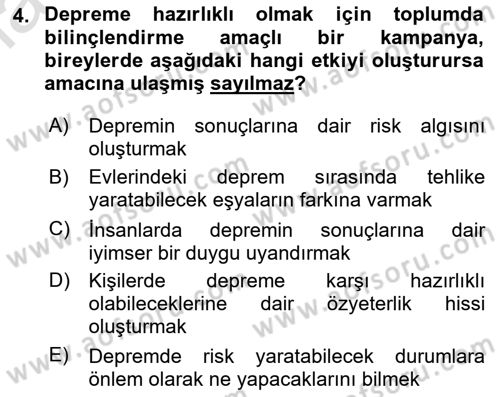 Afet Psikolojisi ve Sosyolojisi Dersi 2024 - 2025 Yılı Yaz Okulu Sınav Soruları 4. Soru
