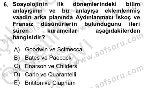 Afet Psikolojisi ve Sosyolojisi Dersi 2024 - 2025 Yılı Yaz Okulu Sınav Soruları 6. Soru
