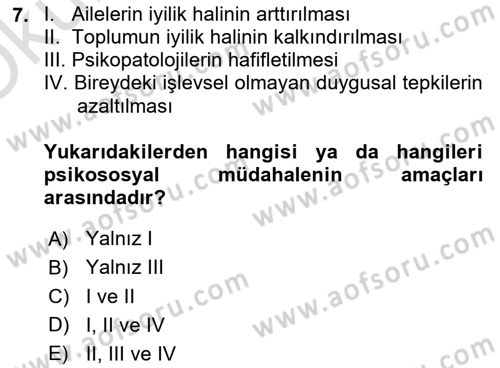 Afet Psikolojisi ve Sosyolojisi Dersi 2024 - 2025 Yılı Yaz Okulu Sınav Soruları 7. Soru