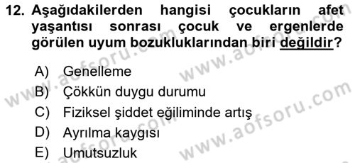 Afet Psikolojisi ve Sosyolojisi Dersi 2025 - 2026 Yılı (Vize) Ara Sınav Soruları 12. Soru