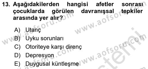 Afet Psikolojisi ve Sosyolojisi Dersi 2025 - 2026 Yılı (Vize) Ara Sınav Soruları 13. Soru