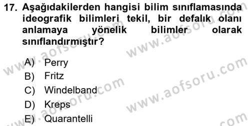 Afet Psikolojisi ve Sosyolojisi Dersi 2025 - 2026 Yılı (Vize) Ara Sınav Soruları 17. Soru