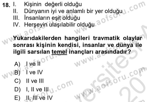 Afet Psikolojisi ve Sosyolojisi Dersi 2025 - 2026 Yılı (Vize) Ara Sınav Soruları 18. Soru