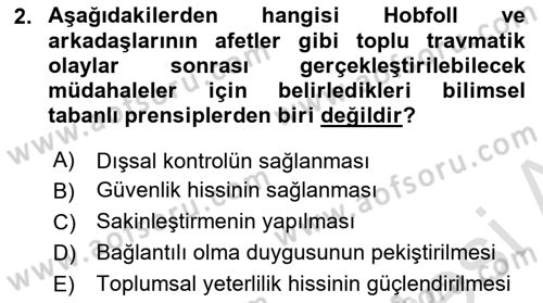 Afet Psikolojisi ve Sosyolojisi Dersi 2025 - 2026 Yılı (Vize) Ara Sınav Soruları 2. Soru