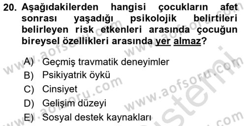 Afet Psikolojisi ve Sosyolojisi Dersi 2025 - 2026 Yılı (Vize) Ara Sınav Soruları 20. Soru