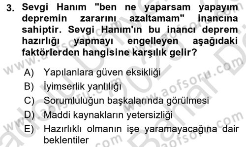 Afet Psikolojisi ve Sosyolojisi Dersi 2025 - 2026 Yılı (Vize) Ara Sınav Soruları 3. Soru