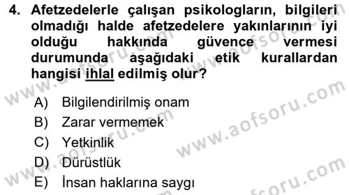 Afet Psikolojisi ve Sosyolojisi Dersi 2025 - 2026 Yılı (Vize) Ara Sınav Soruları 4. Soru