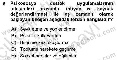 Afet Psikolojisi ve Sosyolojisi Dersi 2025 - 2026 Yılı (Vize) Ara Sınav Soruları 6. Soru