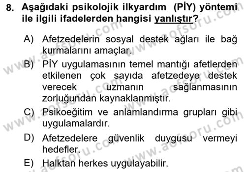 Afet Psikolojisi ve Sosyolojisi Dersi 2025 - 2026 Yılı (Vize) Ara Sınav Soruları 8. Soru
