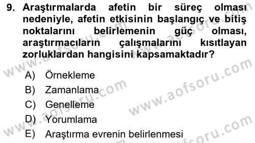 Afet Psikolojisi ve Sosyolojisi Dersi 2025 - 2026 Yılı (Vize) Ara Sınav Soruları 9. Soru