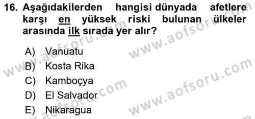 Afet Psikolojisi ve Sosyolojisi Dersi 2025 - 2026 Yılı (Final) Dönem Sonu Sınav Soruları 16. Soru