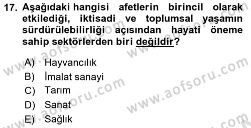 Afet Psikolojisi ve Sosyolojisi Dersi 2025 - 2026 Yılı (Final) Dönem Sonu Sınav Soruları 17. Soru