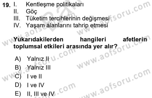 Afet Psikolojisi ve Sosyolojisi Dersi 2025 - 2026 Yılı (Final) Dönem Sonu Sınav Soruları 19. Soru