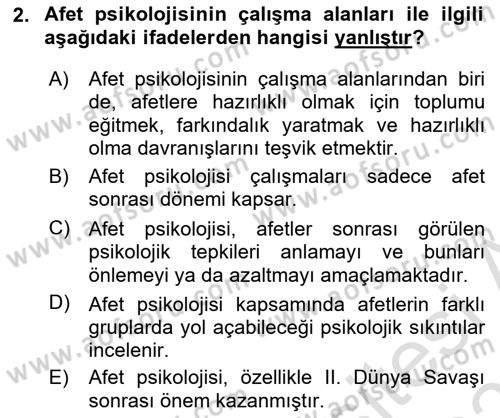 Afet Psikolojisi ve Sosyolojisi Dersi 2025 - 2026 Yılı (Final) Dönem Sonu Sınav Soruları 2. Soru