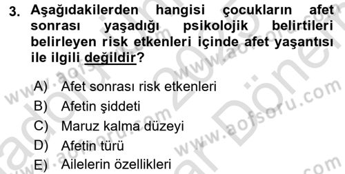 Afet Psikolojisi ve Sosyolojisi Dersi 2025 - 2026 Yılı (Final) Dönem Sonu Sınav Soruları 3. Soru
