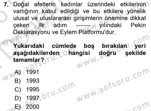 Afet Psikolojisi ve Sosyolojisi Dersi 2025 - 2026 Yılı (Final) Dönem Sonu Sınav Soruları 7. Soru