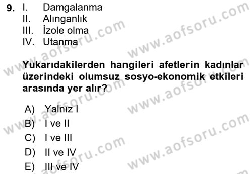 Afet Psikolojisi ve Sosyolojisi Dersi 2025 - 2026 Yılı (Final) Dönem Sonu Sınav Soruları 9. Soru