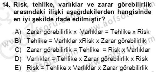 Acil Durum Ve Afet Yönetimi Planları Dersi Ara Sınavı Deneme Sınav Soruları 14. Soru