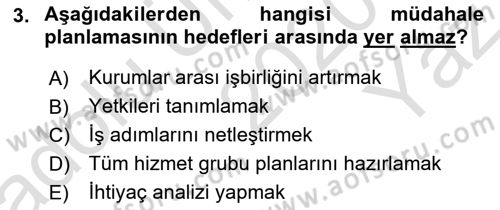 Acil Durum Ve Afet Yönetimi Planları Dersi 2020 - 2021 Yılı Yaz Okulu Sınavı 3. Soru