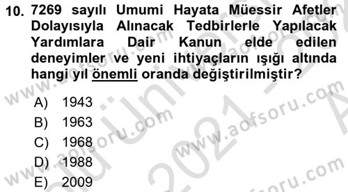 Acil Durum Ve Afet Yönetimi Planları Dersi Ara Sınavı Deneme Sınav Soruları 10. Soru