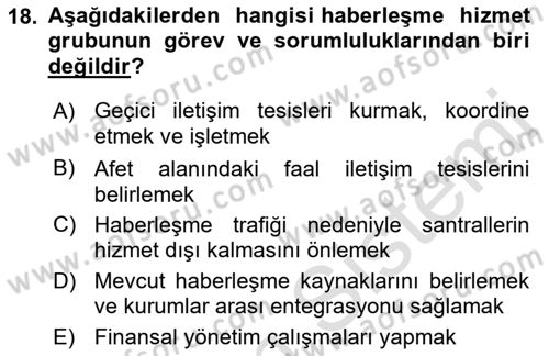 Acil Durum Ve Afet Yönetimi Planları Dersi Ara Sınavı Deneme Sınav Soruları 18. Soru