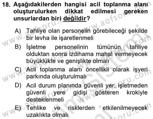 Acil Durum Ve Afet Yönetimi Planları Dersi 2021 - 2022 Yılı (Final) Dönem Sonu Sınav Soruları 18. Soru