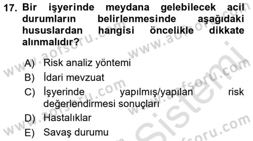 Acil Durum Ve Afet Yönetimi Planları Dersi 2022 - 2023 Yılı (Final) Dönem Sonu Sınav Soruları 17. Soru