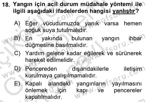 Acil Durum Ve Afet Yönetimi Planları Dersi 2022 - 2023 Yılı (Final) Dönem Sonu Sınav Soruları 18. Soru