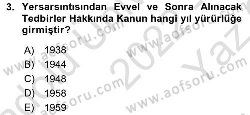 Acil Durum Ve Afet Yönetimi Planları Dersi 2022 - 2023 Yılı Yaz Okulu Sınav Soruları 3. Soru