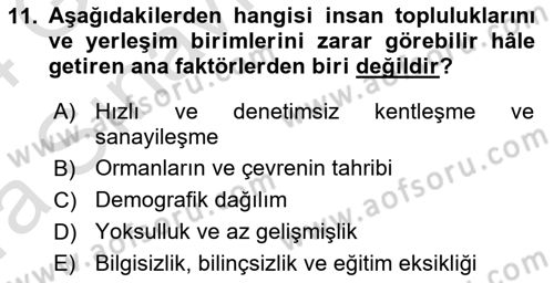 Acil Durum Ve Afet Yönetimi Planları Dersi 2023 - 2024 Yılı (Vize) Ara Sınavı 11. Soru