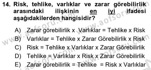 Acil Durum Ve Afet Yönetimi Planları Dersi 2023 - 2024 Yılı (Vize) Ara Sınavı 14. Soru