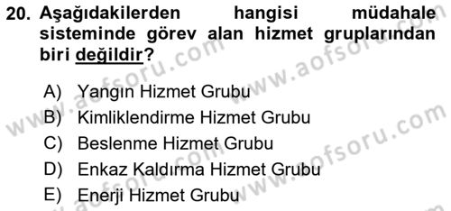 Acil Durum Ve Afet Yönetimi Planları Dersi 2023 - 2024 Yılı (Vize) Ara Sınavı 20. Soru