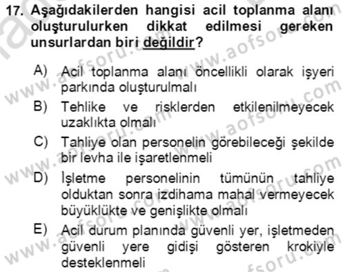 Acil Durum Ve Afet Yönetimi Planları Dersi 2023 - 2024 Yılı (Final) Dönem Sonu Sınavı 17. Soru