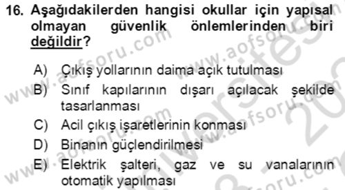 Acil Durum Ve Afet Yönetimi Planları Dersi 2023 - 2024 Yılı Yaz Okulu Sınav Soruları 16. Soru