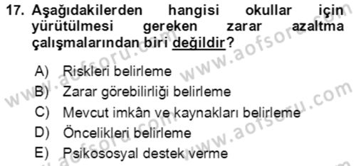 Acil Durum Ve Afet Yönetimi Planları Dersi 2023 - 2024 Yılı Yaz Okulu Sınav Soruları 17. Soru