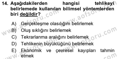 Acil Durum Ve Afet Yönetimi Planları Dersi Ara Sınavı Deneme Sınav Soruları 14. Soru