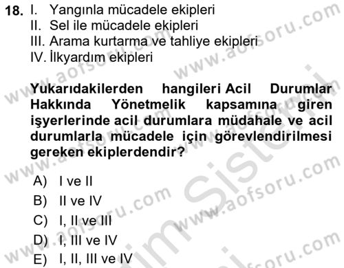 Acil Durum Ve Afet Yönetimi Planları Dersi 2024 - 2025 Yılı (Final) Dönem Sonu Sınav Soruları 18. Soru