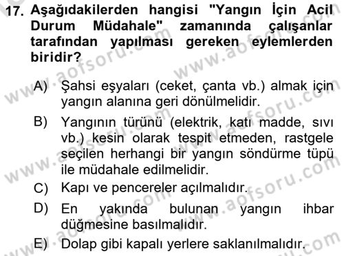 Acil Durum Ve Afet Yönetimi Planları Dersi 2025 - 2026 Yılı (Final) Dönem Sonu Sınav Soruları 17. Soru