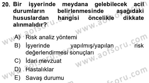 Acil Durum Ve Afet Yönetimi Planları Dersi 2025 - 2026 Yılı (Final) Dönem Sonu Sınav Soruları 20. Soru