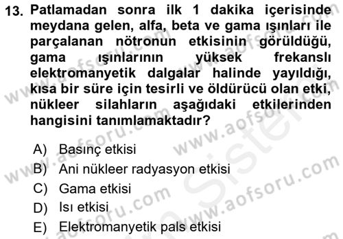 Kbrn Savunma Ve Güvenlik Dersi 2018 - 2019 Yılı (Vize) Ara Sınav Soruları 13. Soru