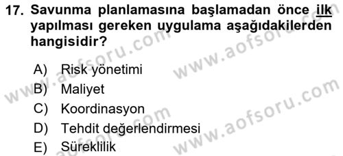 Kbrn Savunma Ve Güvenlik Dersi 2018 - 2019 Yılı Yaz Okulu Sınav Soruları 17. Soru