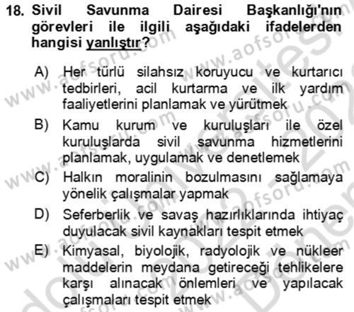 Kbrn Savunma Ve Güvenlik Dersi 2022 - 2023 Yılı (Final) Dönem Sonu Sınav Soruları 18. Soru