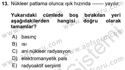 Kbrn Savunma Ve Güvenlik Dersi 2025 - 2026 Yılı (Vize) Ara Sınav Soruları 13. Soru