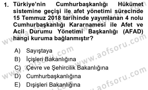Afet Risk Azaltma Politikaları Dersi Ara Sınavı Deneme Sınav Soruları 1. Soru